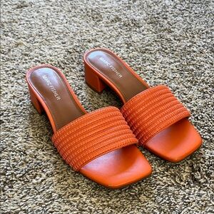 Marc Fisher Coral-Orange Textured Strap Block Heel Mules